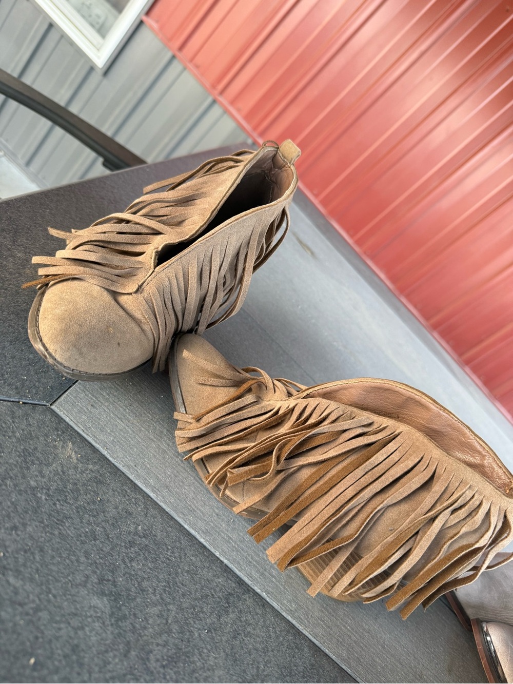 Fringe Suede Ankle Boots - Brown
